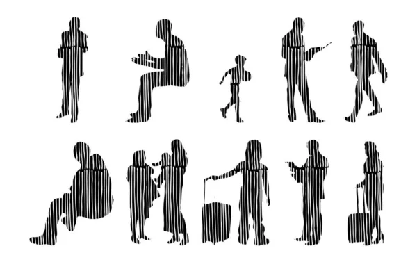 Silhouettes Vectorielles Silhouettes Esquissées Personnes Dessin Contour Silhouette Personnes Icône — Image vectorielle