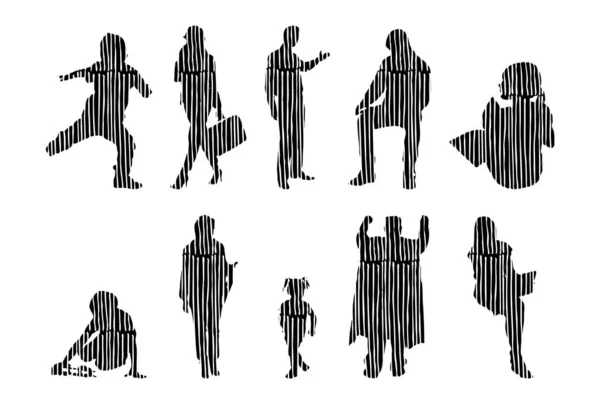 Vector Silhouettes Outline Silhouettes People Contour Drawing People Silhouette Icon — 스톡 벡터