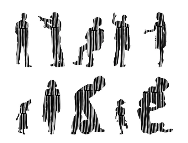 Silhouettes Vectorielles Silhouettes Esquissées Personnes Dessin Contour Silhouette Personnes Icône — Image vectorielle