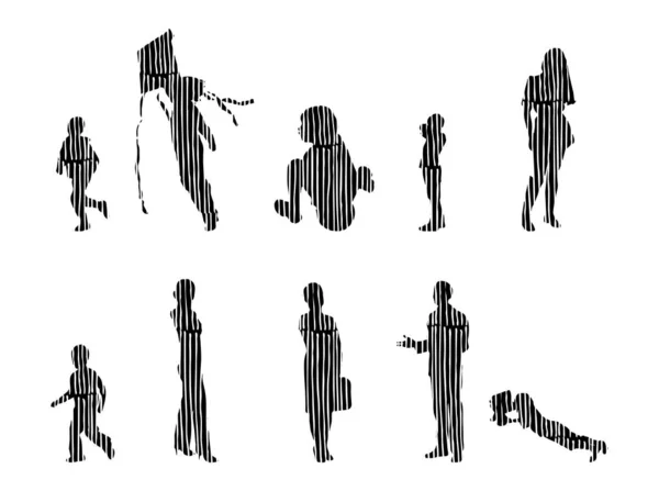 Vektor Silhuetter Disposition Silhuetter Människor Contour Ritning Människor Siluett Ikon — Stock vektor