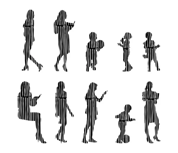 Silhouettes Vectorielles Silhouettes Esquissées Personnes Dessin Contour Silhouette Personnes Icône — Image vectorielle