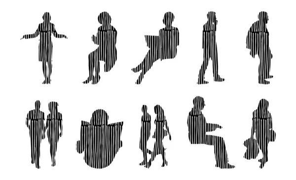 Silhouettes Vectorielles Silhouettes Esquissées Personnes Dessin Contour Silhouette Personnes Icône — Image vectorielle