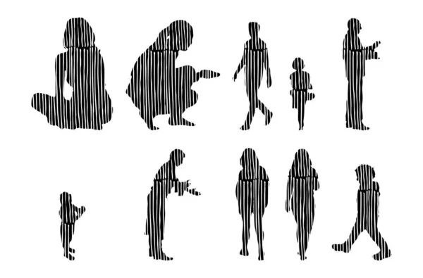 Silhouettes Vectorielles Silhouettes Esquissées Personnes Dessin Contour Silhouette Personnes Icône — Image vectorielle