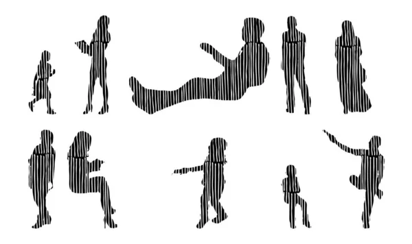 Sílhuetas Vetoriais Sílhuetas Contorno Pessoas Desenho Contorno Silhueta Pessoas Conjunto — Vetor de Stock