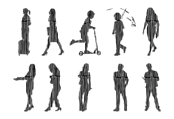 Silhouettes Vectorielles Silhouettes Esquissées Personnes Dessin Contour Silhouette Personnes Icône — Image vectorielle