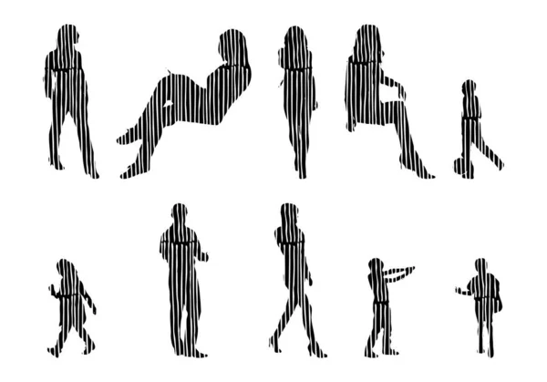 Silhouettes Vectorielles Silhouettes Esquissées Personnes Dessin Contour Silhouette Personnes Icône — Image vectorielle