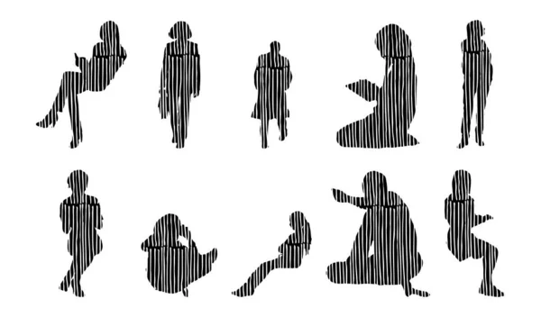 Silhouettes Vectorielles Silhouettes Esquissées Personnes Dessin Contour Silhouette Personnes Icône — Image vectorielle