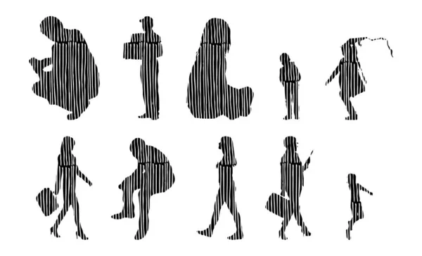 Silhouettes Vectorielles Silhouettes Esquissées Personnes Dessin Contour Silhouette Personnes Icône — Image vectorielle