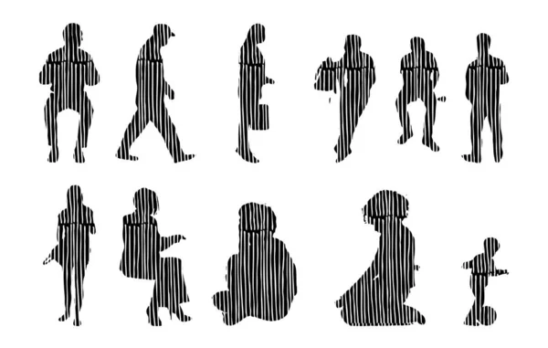 Silhouettes Vectorielles Silhouettes Esquissées Personnes Dessin Contour Silhouette Personnes Icône — Image vectorielle