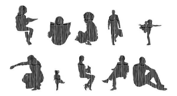 Vektor Silhouetten Umrisse Von Menschen Konturzeichnung Menschen Silhouette Icon Set — Stockvektor