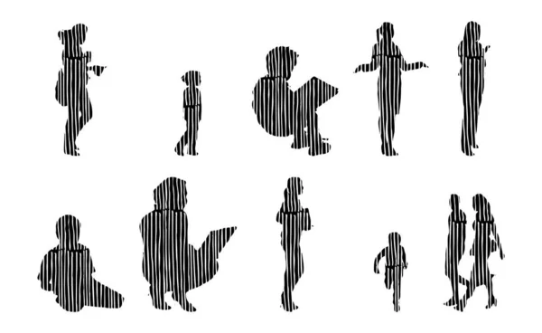 Silhouettes Vectorielles Silhouettes Esquissées Personnes Dessin Contour Silhouette Personnes Icône — Image vectorielle