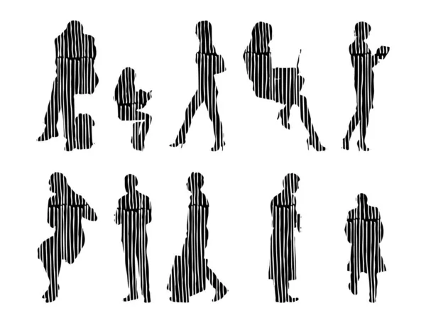 Silhouettes Vectorielles Silhouettes Esquissées Personnes Dessin Contour Silhouette Personnes Icône — Image vectorielle