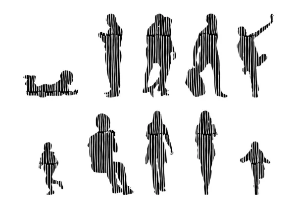 Silhouettes Vectorielles Silhouettes Esquissées Personnes Dessin Contour Silhouette Personnes Icône — Image vectorielle