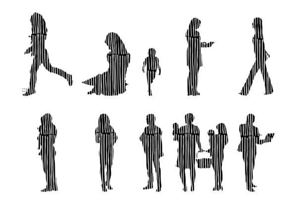 Silhouettes Vectorielles Silhouettes Esquissées Personnes Dessin Contour Silhouette Personnes Icône — Image vectorielle