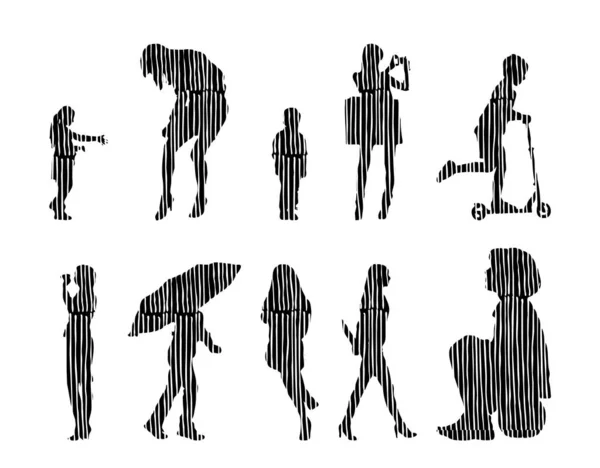 Silhouettes Vectorielles Silhouettes Esquissées Personnes Dessin Contour Silhouette Personnes Icône — Image vectorielle