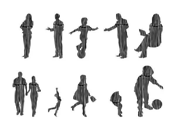 Vector Silhouettes Outline Silhouettes People Contour Drawing People Silhouette Icon — 스톡 벡터