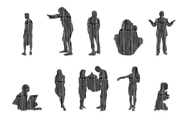 Silhouettes Vectorielles Silhouettes Esquissées Personnes Dessin Contour Silhouette Personnes Icône — Image vectorielle