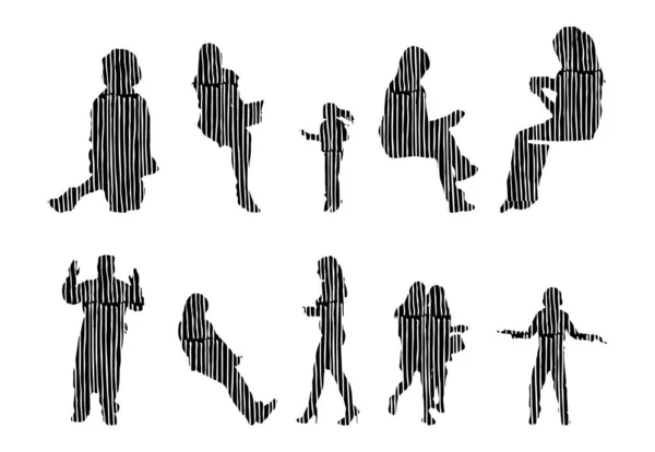 Vector Silhouettes Outline Silhouettes People Contour Drawing People Silhouette Icon — 스톡 벡터