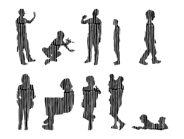 Silhouettes Vectorielles Silhouettes Esquissées Personnes Dessin Contour Silhouette Personnes Icône — Image vectorielle