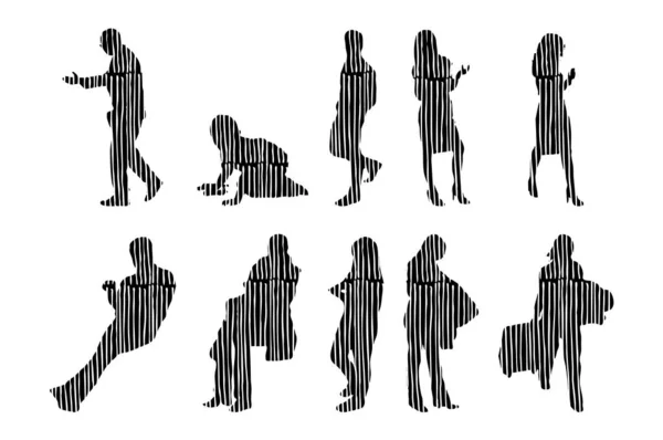 Silhouettes Vectorielles Silhouettes Esquissées Personnes Dessin Contour Silhouette Personnes Icône — Image vectorielle