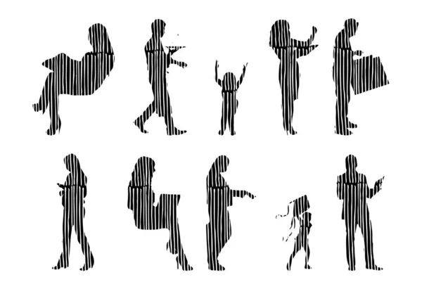 Silhouettes Vectorielles Silhouettes Esquissées Personnes Dessin Contour Silhouette Personnes Icône — Image vectorielle