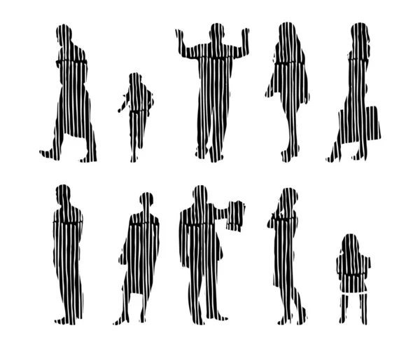 Silhouettes Vectorielles Silhouettes Esquissées Personnes Dessin Contour Silhouette Personnes Icône — Image vectorielle