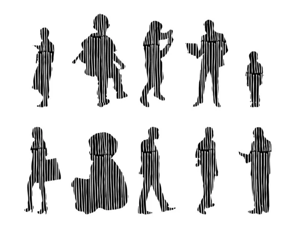 Silhouettes Vectorielles Silhouettes Esquissées Personnes Dessin Contour Silhouette Personnes Icône — Image vectorielle