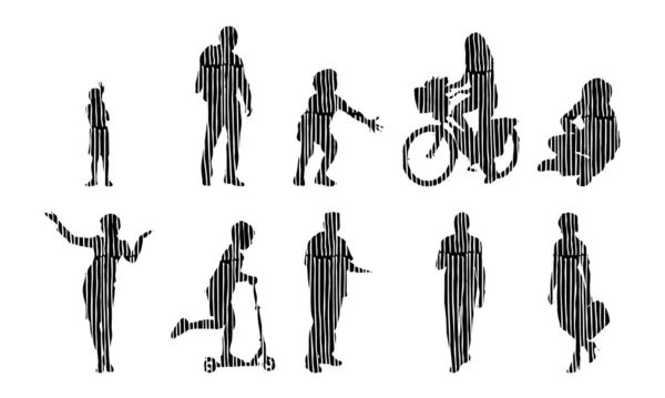 Silhouettes Vectorielles Silhouettes Esquissées Personnes Dessin Contour Silhouette Personnes Icône — Image vectorielle