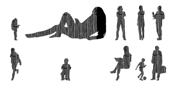 Vector Silhouettes Outline Silhouettes People Contour Drawing People Silhouette Icon — 스톡 벡터