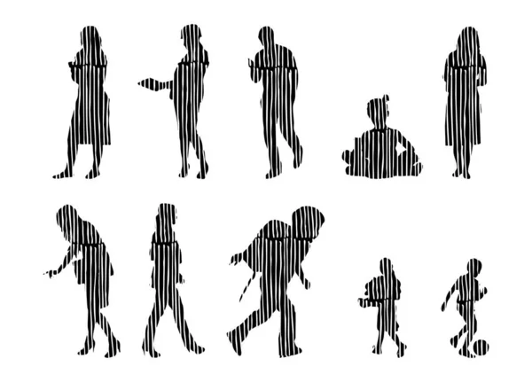 Silhouettes Vectorielles Silhouettes Esquissées Personnes Dessin Contour Silhouette Personnes Icône — Image vectorielle