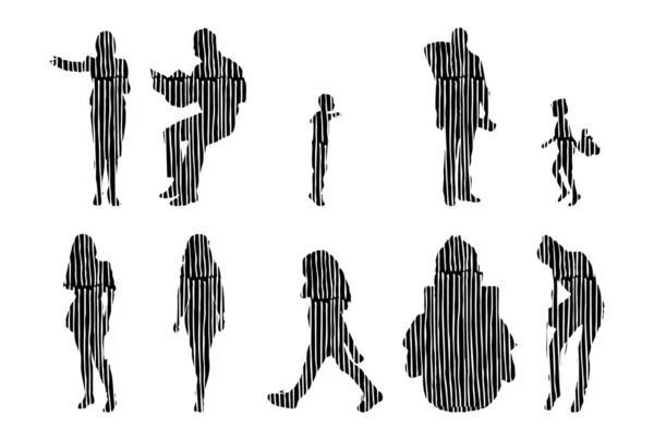 Silhouettes Vectorielles Silhouettes Esquissées Personnes Dessin Contour Silhouette Personnes Icône — Image vectorielle