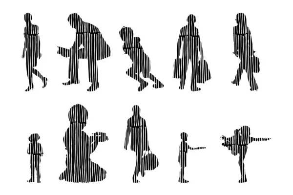 Silhouettes Vectorielles Silhouettes Esquissées Personnes Dessin Contour Silhouette Personnes Icône — Image vectorielle