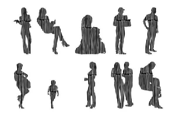 Silhouettes Vectorielles Silhouettes Esquissées Personnes Dessin Contour Silhouette Personnes Icône — Image vectorielle