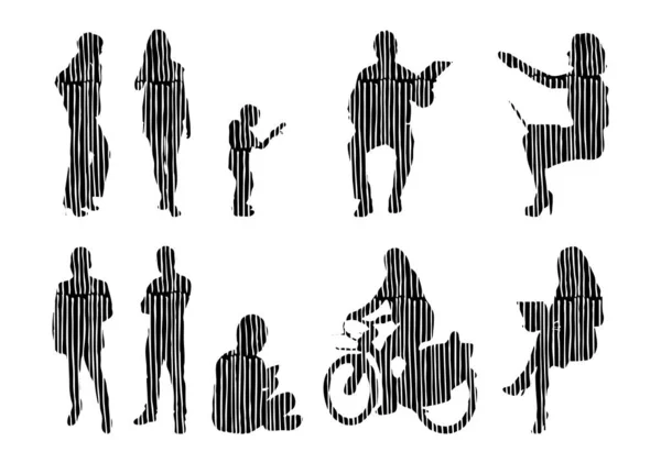 Vektor Silhouetten Umrisse Von Menschen Konturzeichnung Menschen Silhouette Icon Set — Stockvektor