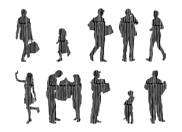 Vector Silhouettes Outline Silhouettes People Contour Drawing People Silhouette Icon — 스톡 벡터