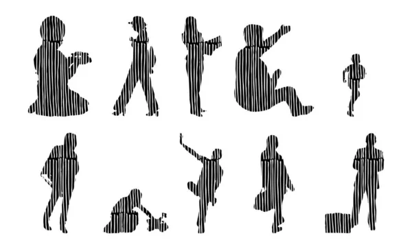 Silhouettes Vectorielles Silhouettes Esquissées Personnes Dessin Contour Silhouette Personnes Icône — Image vectorielle