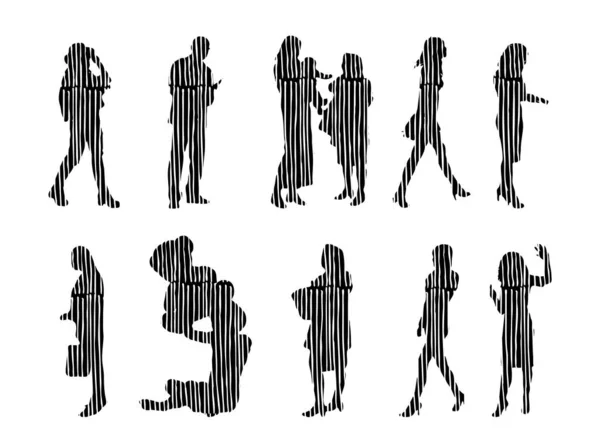 Silhouettes Vectorielles Silhouettes Esquissées Personnes Dessin Contour Silhouette Personnes Icône — Image vectorielle