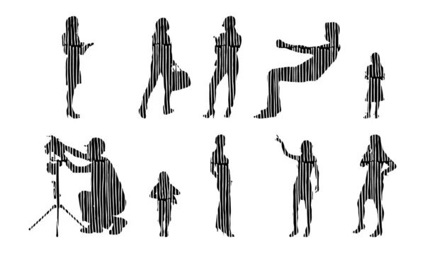 Silhouettes Vectorielles Silhouettes Esquissées Personnes Dessin Contour Silhouette Personnes Icône — Image vectorielle