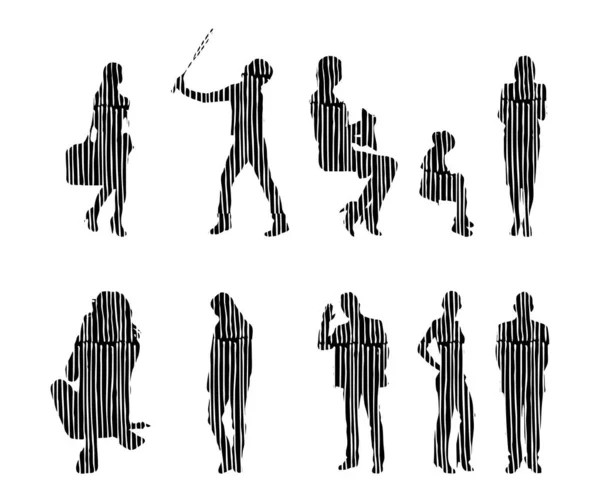 Silhouettes Vectorielles Silhouettes Esquissées Personnes Dessin Contour Silhouette Personnes Icône — Image vectorielle