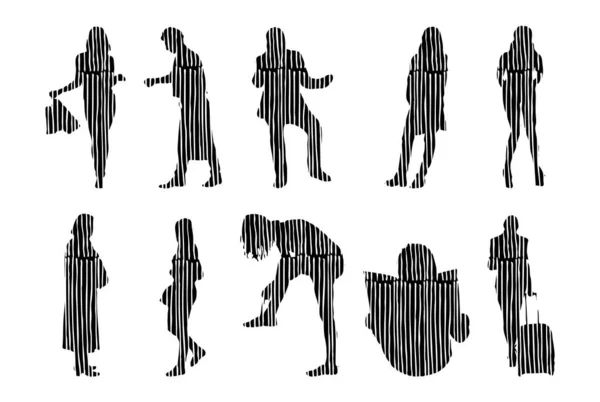 Silhouettes Vectorielles Silhouettes Esquissées Personnes Dessin Contour Silhouette Personnes Icône — Image vectorielle