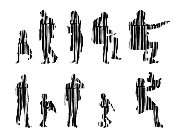 Silhouettes Vectorielles Silhouettes Esquissées Personnes Dessin Contour Silhouette Personnes Icône — Image vectorielle