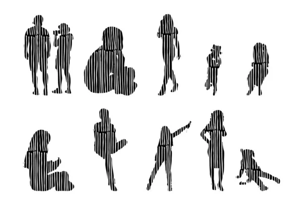 Vector Silhouettes Outline Silhouettes People Contour Drawing People Silhouette Icon — Stock Vector