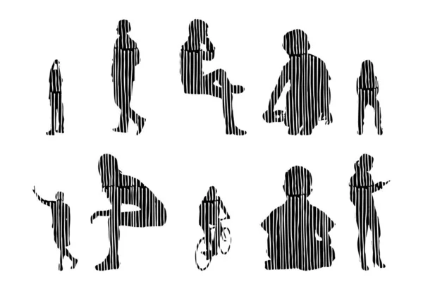 Silhouettes Vectorielles Silhouettes Esquissées Personnes Dessin Contour Silhouette Personnes Icône — Image vectorielle