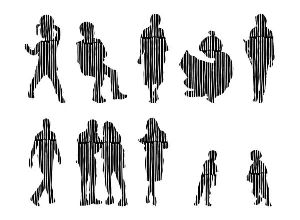 Vektor Silhouetten Umrisse Von Menschen Konturzeichnung Menschen Silhouette Icon Set — Stockvektor