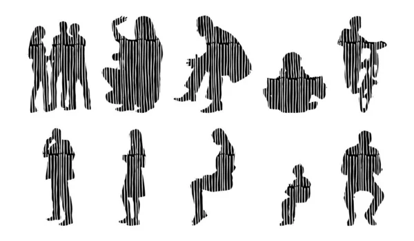 Silhouettes Vectorielles Silhouettes Esquissées Personnes Dessin Contour Silhouette Personnes Icône — Image vectorielle