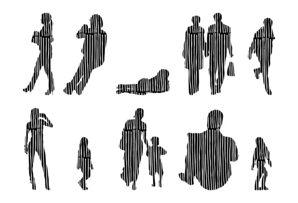 Vektor Silhouetten Umrisse Von Menschen Konturzeichnung Menschen Silhouette Icon Set — Stockvektor