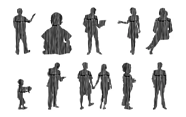 Vector Silhouettes Outline Silhouettes People Contour Drawing People Silhouette Icon — Stock Vector