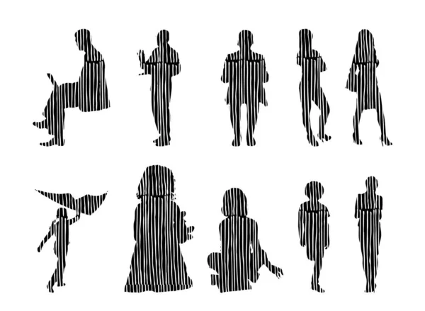 Silhouettes Vectorielles Silhouettes Esquissées Personnes Dessin Contour Silhouette Personnes Icône — Image vectorielle