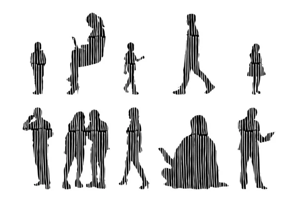 Silhouettes Vectorielles Silhouettes Esquissées Personnes Dessin Contour Silhouette Personnes Icône — Image vectorielle