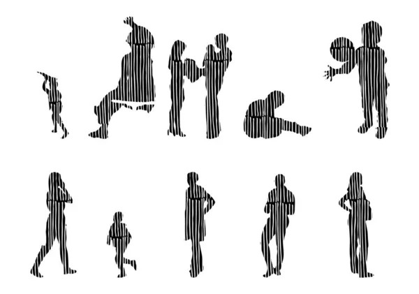 Silhouettes Vectorielles Silhouettes Esquissées Personnes Dessin Contour Silhouette Personnes Icône — Image vectorielle